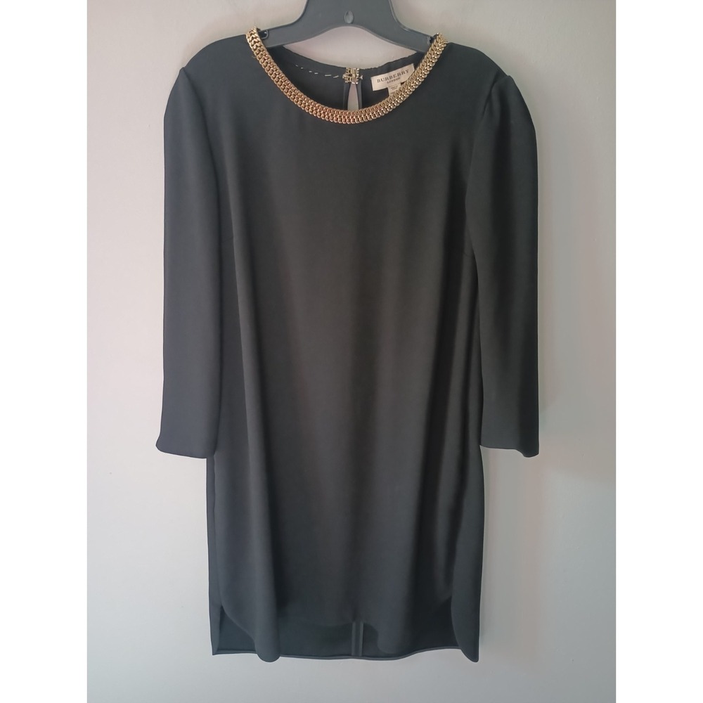 Burberry London Women's Size 12 Acetat Chain‎ Black Shift Mini Dress DAMAGED!!!